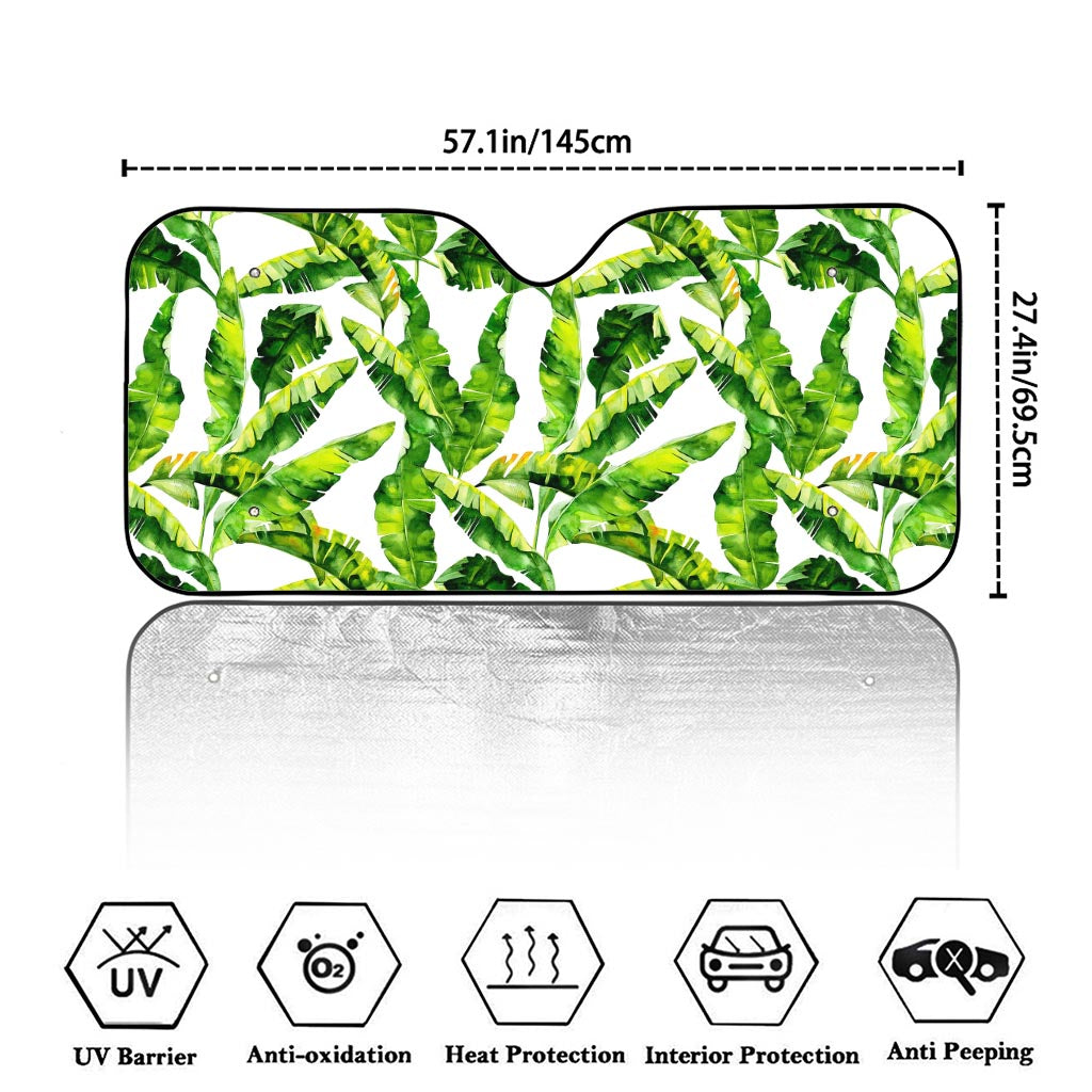 Tropical Banana Leaves Pattern Print Car Windshield Sun Shade