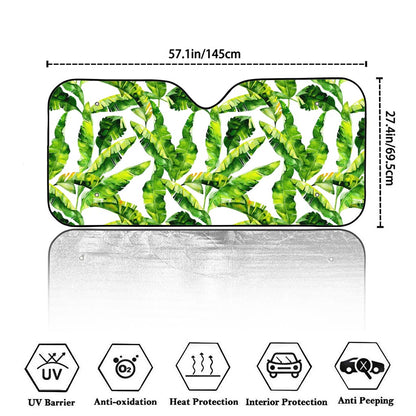 Tropical Banana Leaves Pattern Print Car Windshield Sun Shade