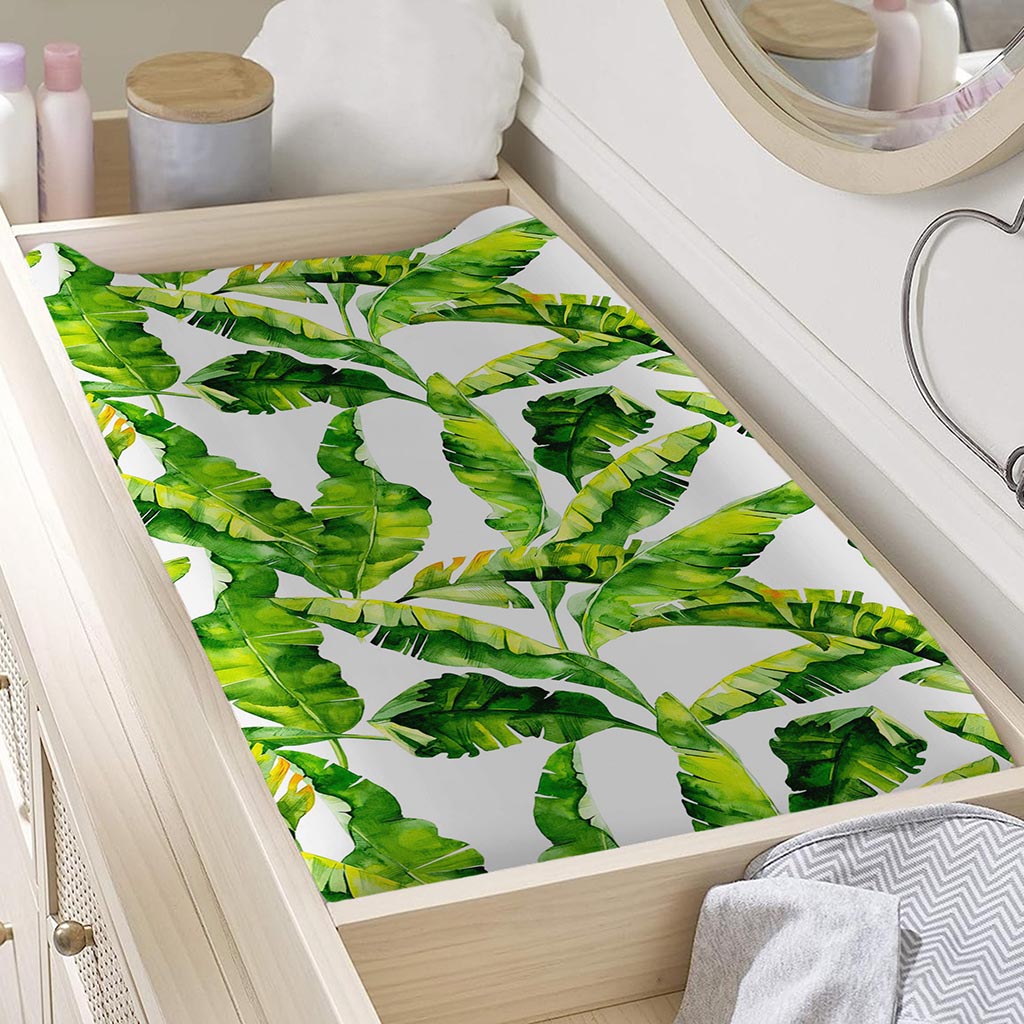 Tropical Banana Leaves Pattern Print Changing Pad Cover