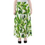 Tropical Banana Leaves Pattern Print Chiffon Maxi Skirt