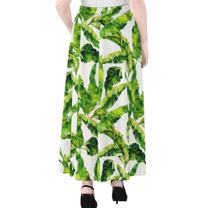 Tropical Banana Leaves Pattern Print Chiffon Maxi Skirt