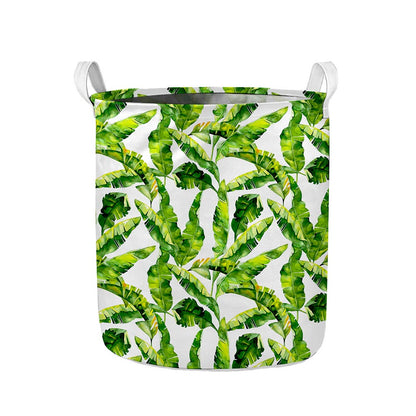 Tropical Banana Leaves Pattern Print Collapsible Laundry Basket