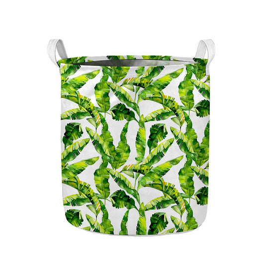 Tropical Banana Leaves Pattern Print Collapsible Laundry Basket