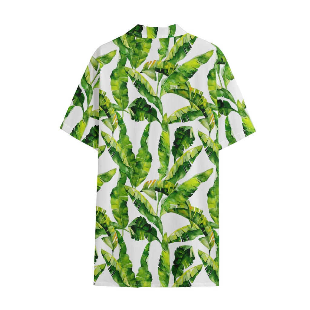 Tropical Banana Leaves Pattern Print Cotton Hawaiian Shirt