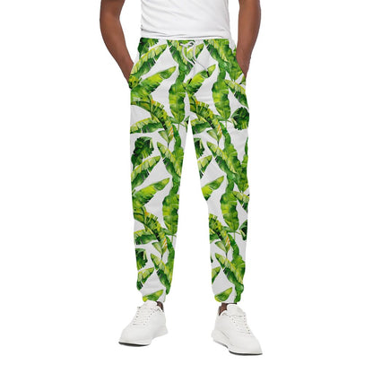 Tropical Banana Leaves Pattern Print Cotton Pants