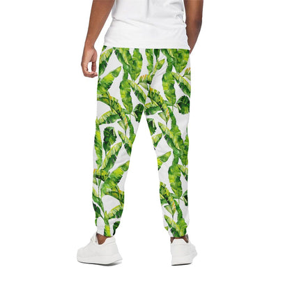 Tropical Banana Leaves Pattern Print Cotton Pants