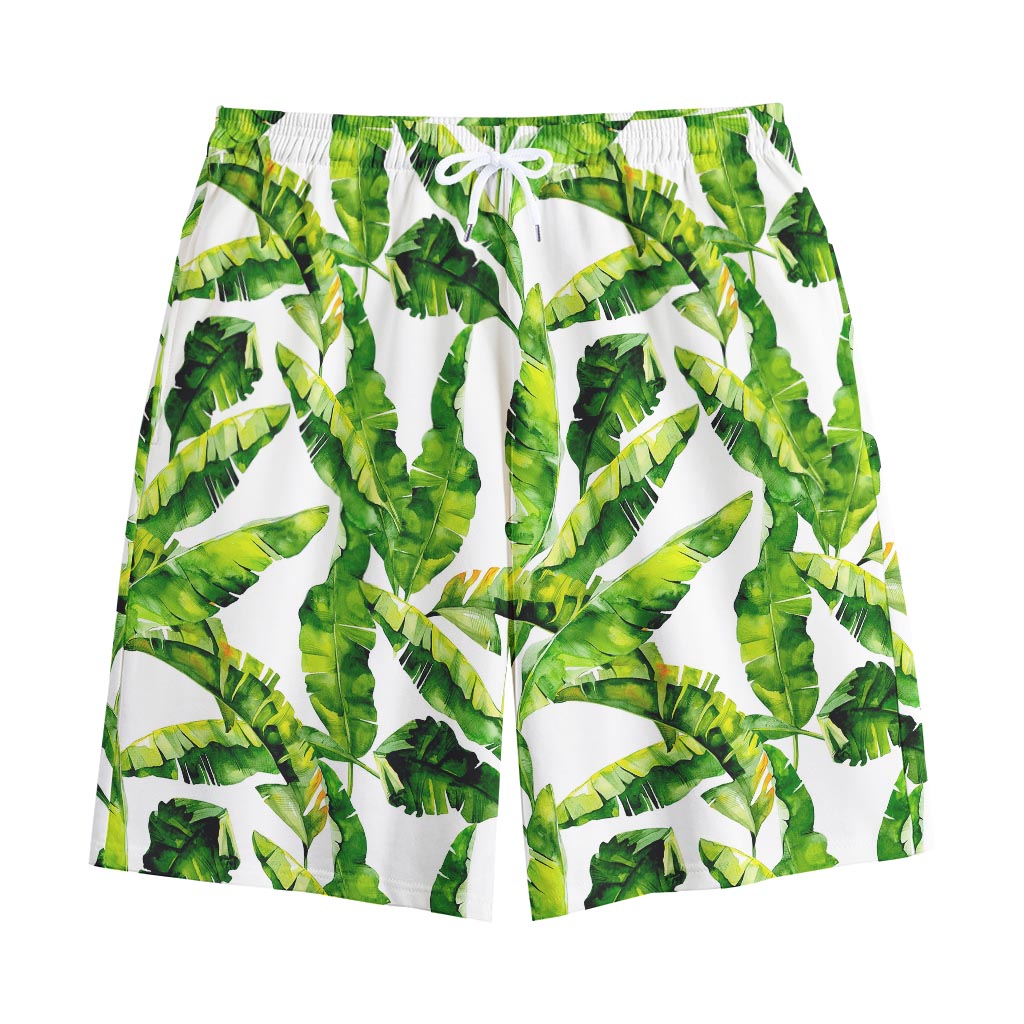 Tropical Banana Leaves Pattern Print Cotton Shorts