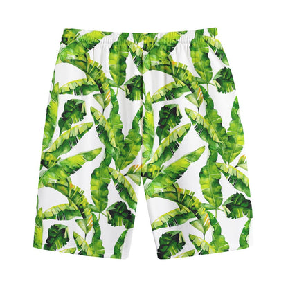 Tropical Banana Leaves Pattern Print Cotton Shorts
