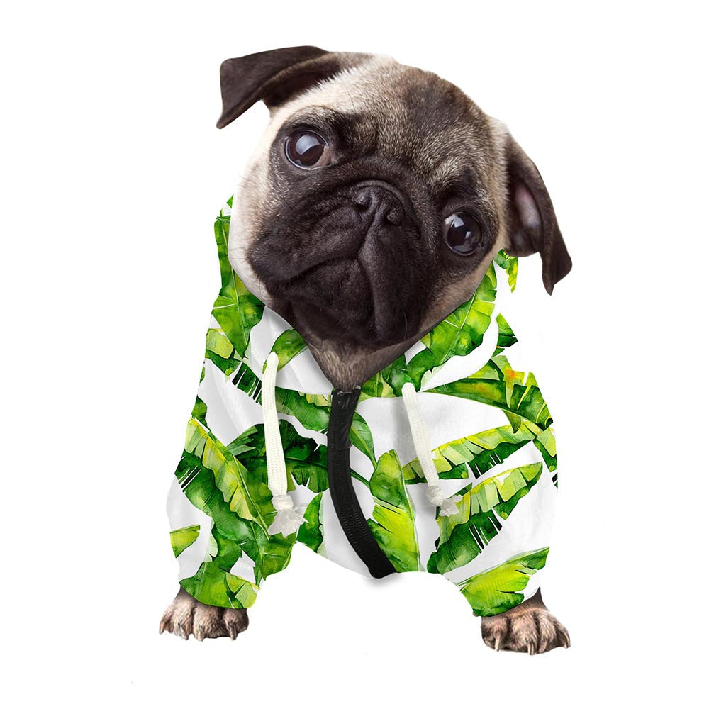 Tropical Banana Leaves Pattern Print Dog Zip Up Hoodie