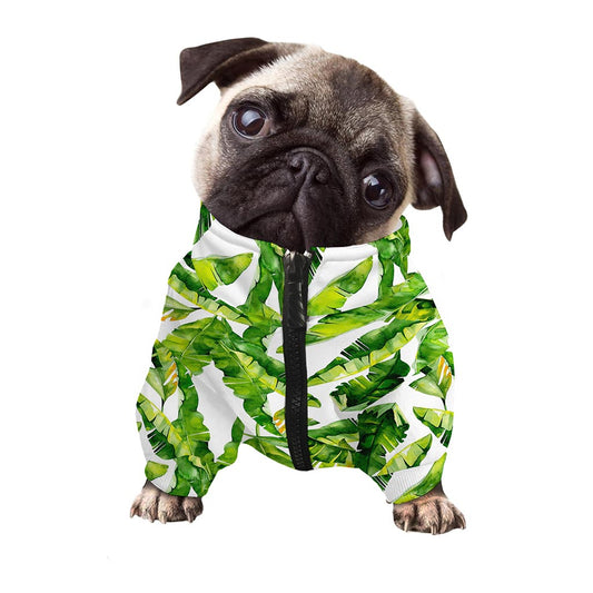 Tropical Banana Leaves Pattern Print Dog Zip Up Jacket