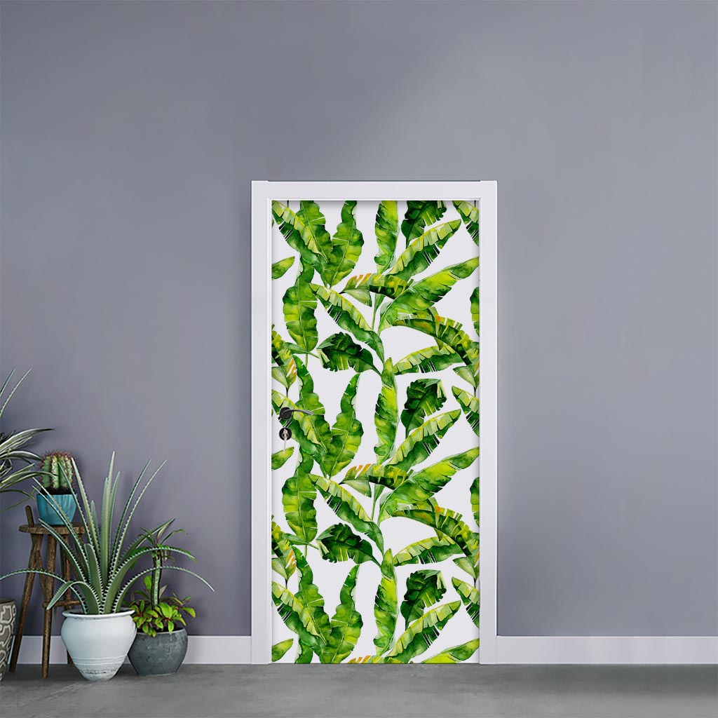 Tropical Banana Leaves Pattern Print Door Sticker