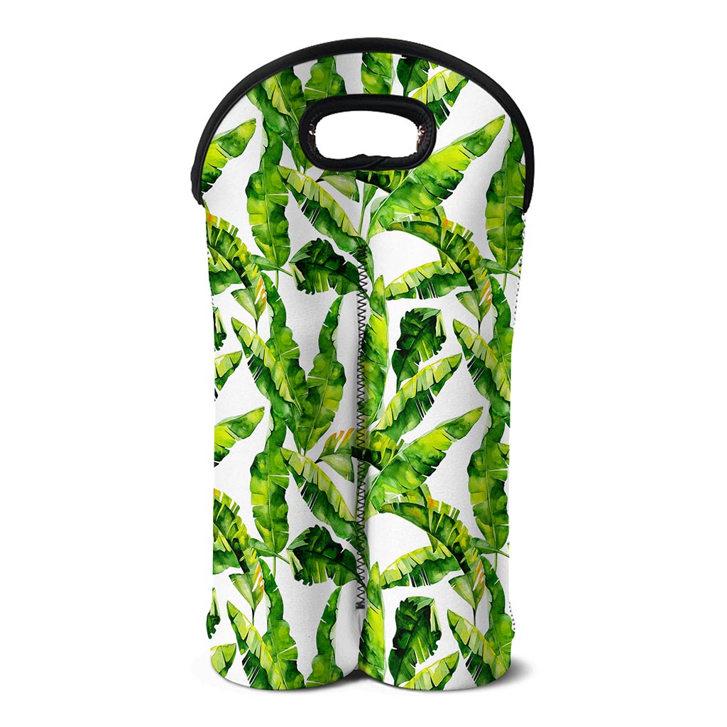 Tropical Banana Leaves Pattern Print Double Neoprene Wine Tote