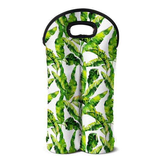 Tropical Banana Leaves Pattern Print Double Neoprene Wine Tote
