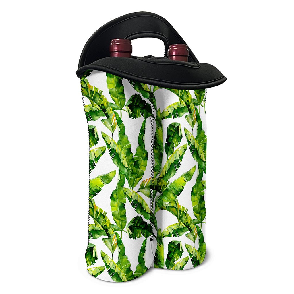 Tropical Banana Leaves Pattern Print Double Neoprene Wine Tote
