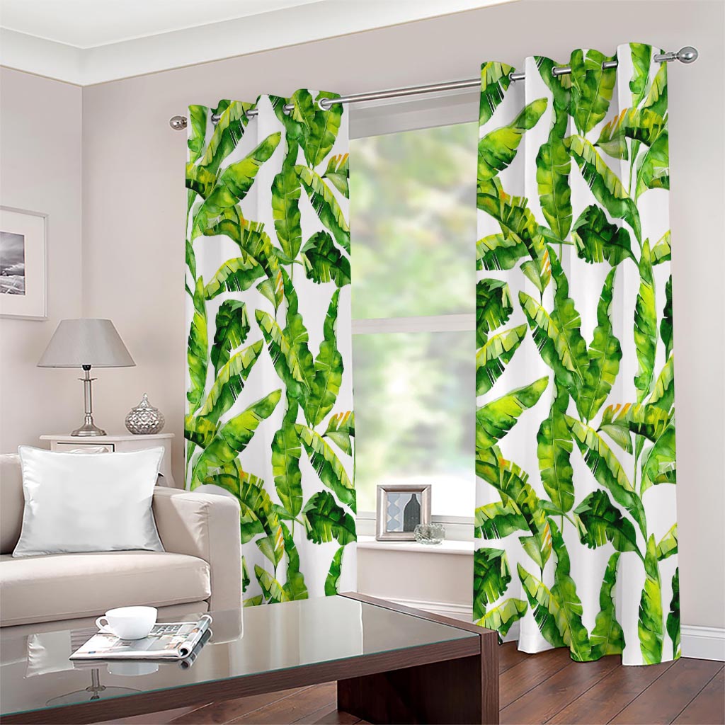 Tropical Banana Leaves Pattern Print Extra Wide Grommet Curtains