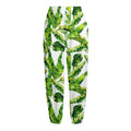 Tropical Banana Leaves Pattern Print Fleece Lined Knit Pants