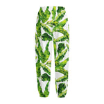 Tropical Banana Leaves Pattern Print Fleece Lined Knit Pants