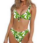 Tropical Banana Leaves Pattern Print Front Bow Tie Bikini