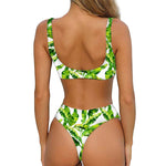 Tropical Banana Leaves Pattern Print Front Bow Tie Bikini