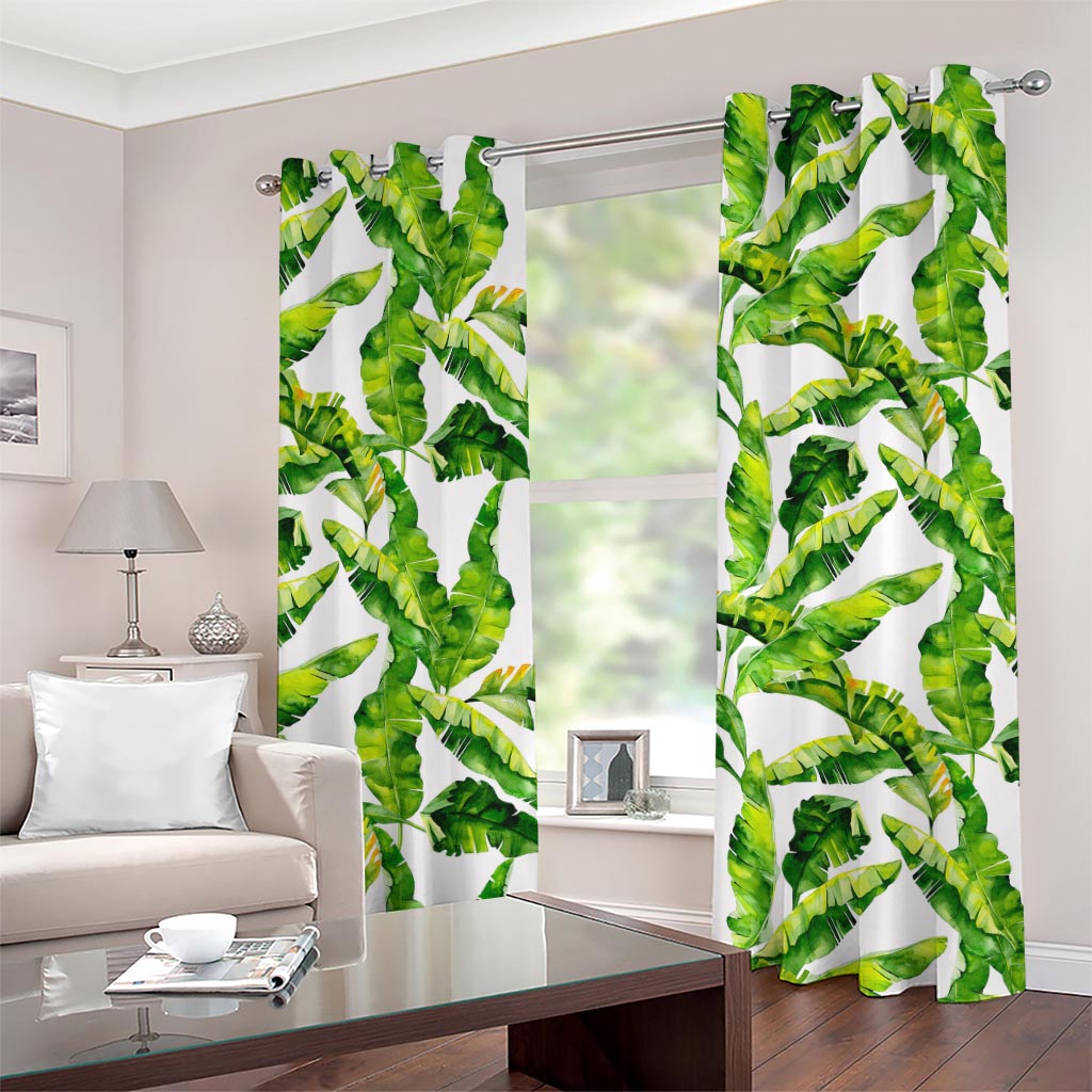 Tropical Banana Leaves Pattern Print Grommet Curtains