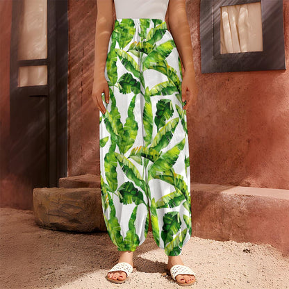 Tropical Banana Leaves Pattern Print Harem Pants