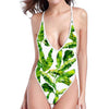 Tropical Banana Leaves Pattern Print High Cut One Piece Swimsuit
