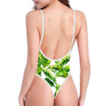 Tropical Banana Leaves Pattern Print High Cut One Piece Swimsuit