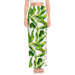 Tropical Banana Leaves Pattern Print High Slit Maxi Skirt