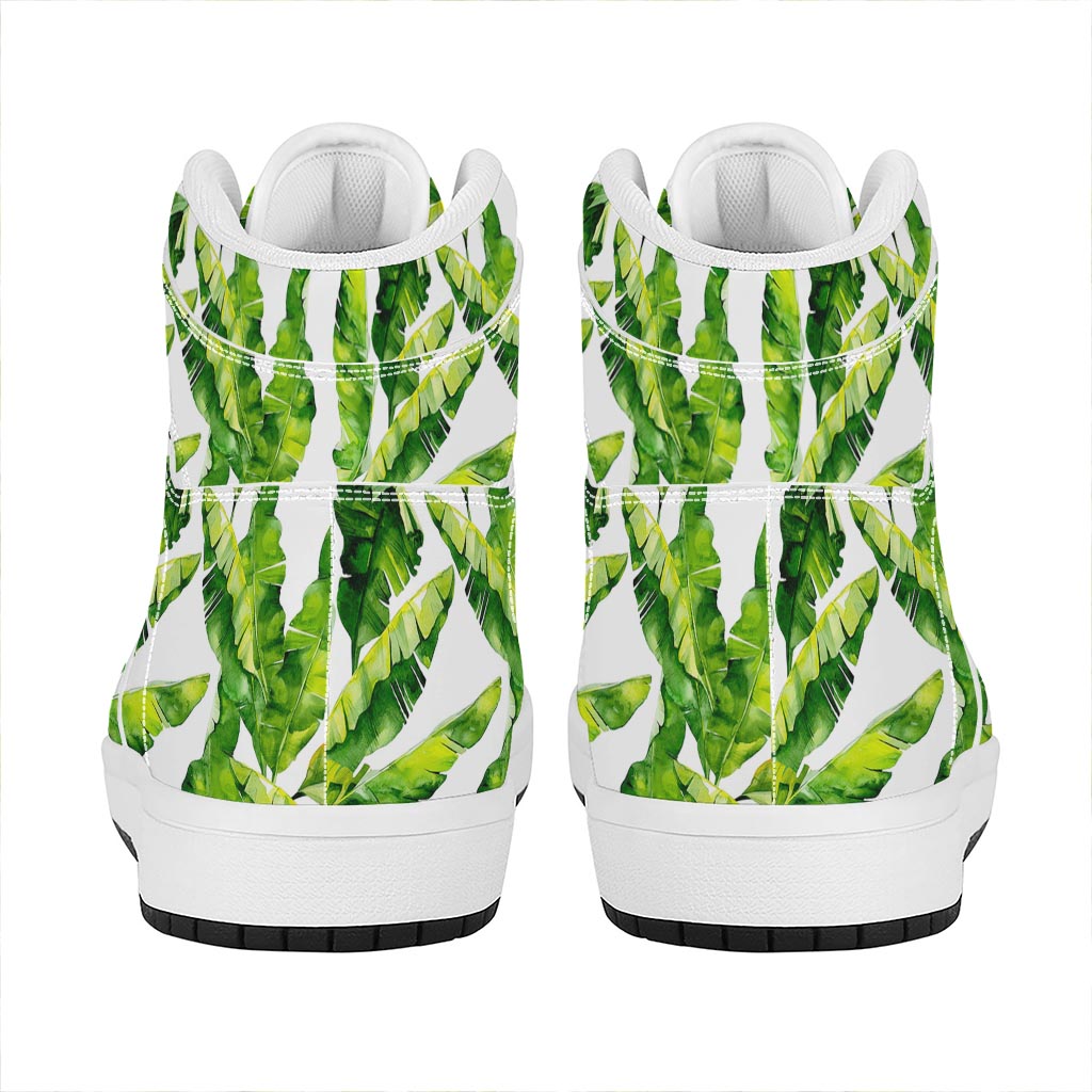 Tropical Banana Leaves Pattern Print High Top Leather Sneakers