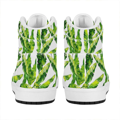 Tropical Banana Leaves Pattern Print High Top Leather Sneakers
