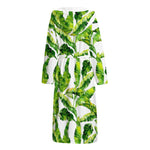Tropical Banana Leaves Pattern Print Hooded Bathrobe