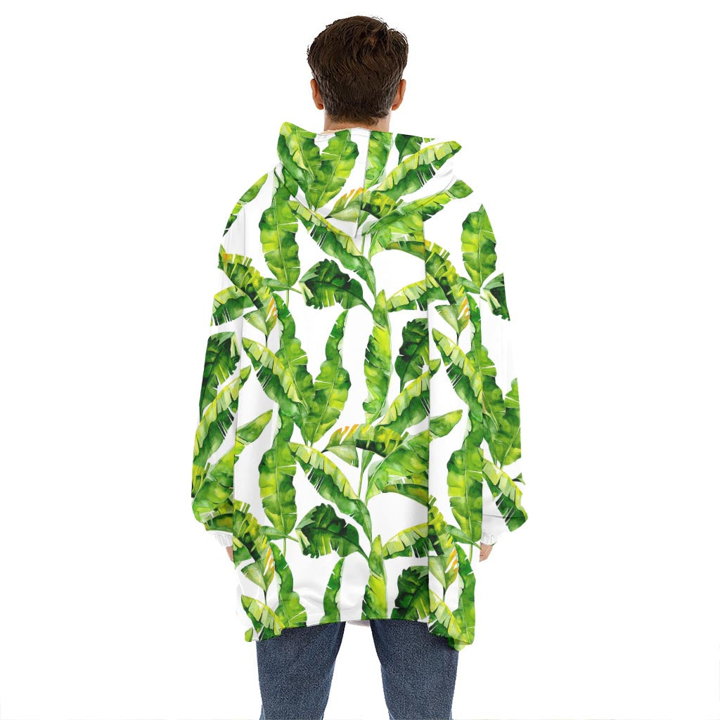 Tropical Banana Leaves Pattern Print Hoodie Blanket