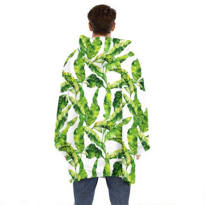 Tropical Banana Leaves Pattern Print Hoodie Blanket