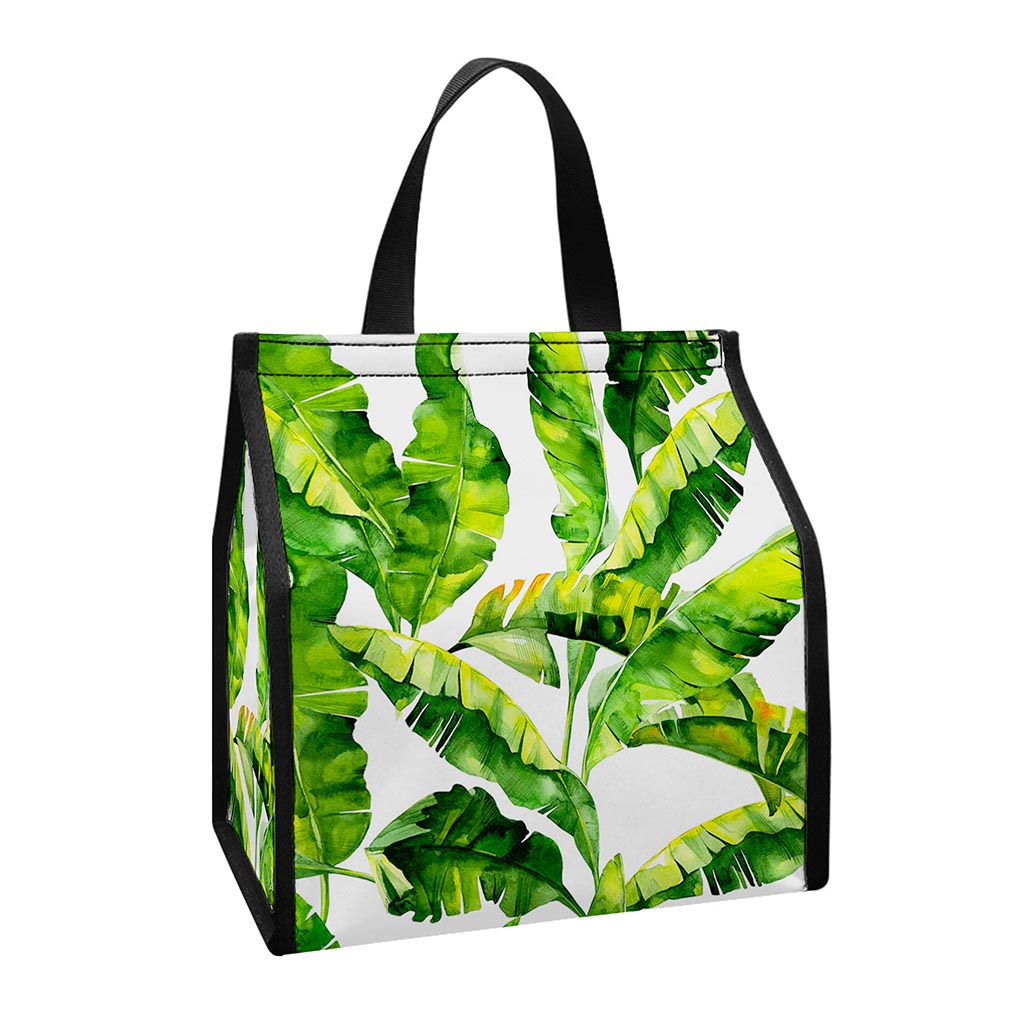 Tropical Banana Leaves Pattern Print Insulated Lunch Tote