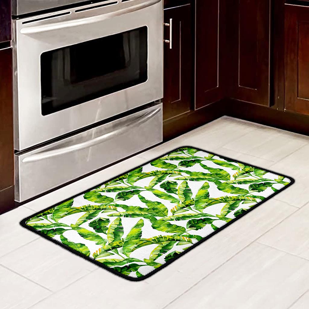 Tropical Banana Leaves Pattern Print Kitchen Mat