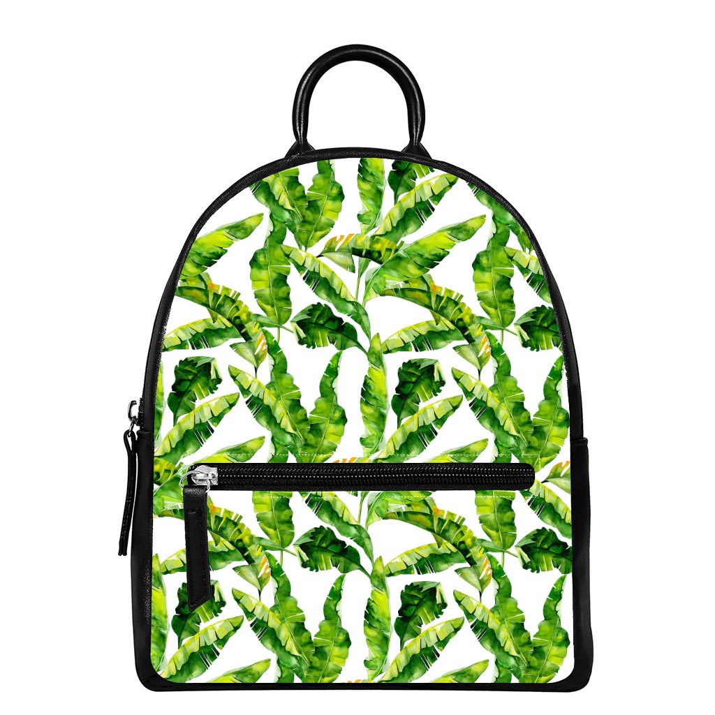 Tropical Banana Leaves Pattern Print Leather Backpack