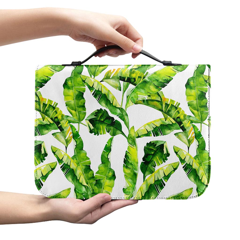 Tropical Banana Leaves Pattern Print Leather Bible Cover