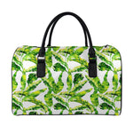 Tropical Banana Leaves Pattern Print Leather Duffle Bag