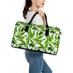 Tropical Banana Leaves Pattern Print Leather Duffle Bag