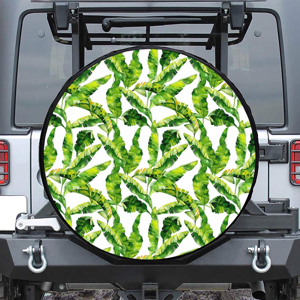 Tropical Banana Leaves Pattern Print Leather Spare Tire Cover