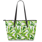 Tropical Banana Leaves Pattern Print Leather Tote Bag