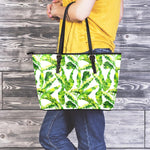 Tropical Banana Leaves Pattern Print Leather Tote Bag