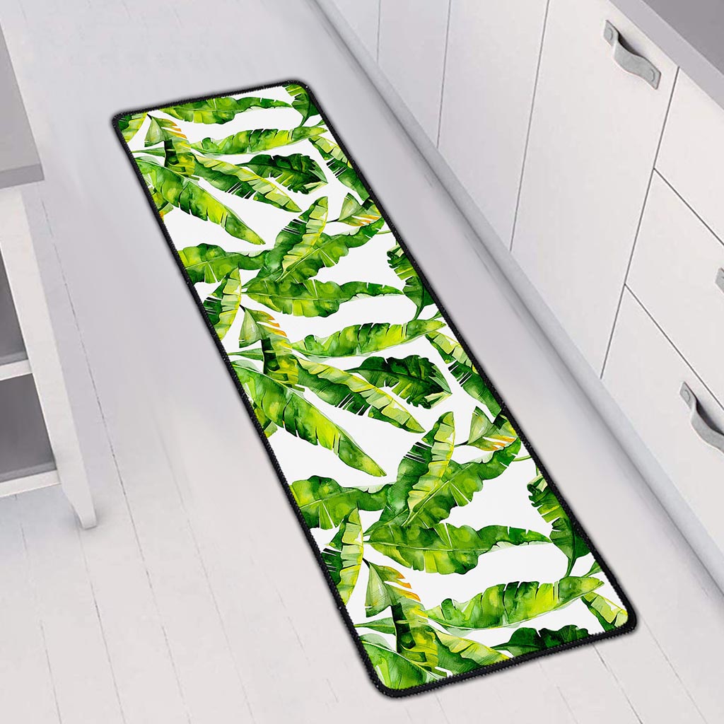 Tropical Banana Leaves Pattern Print Long Kitchen Mat