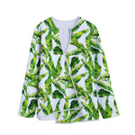 Tropical Banana Leaves Pattern Print Long Sleeve Short Coat