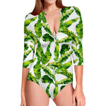 Tropical Banana Leaves Pattern Print Long Sleeve Swimsuit