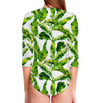 Tropical Banana Leaves Pattern Print Long Sleeve Swimsuit