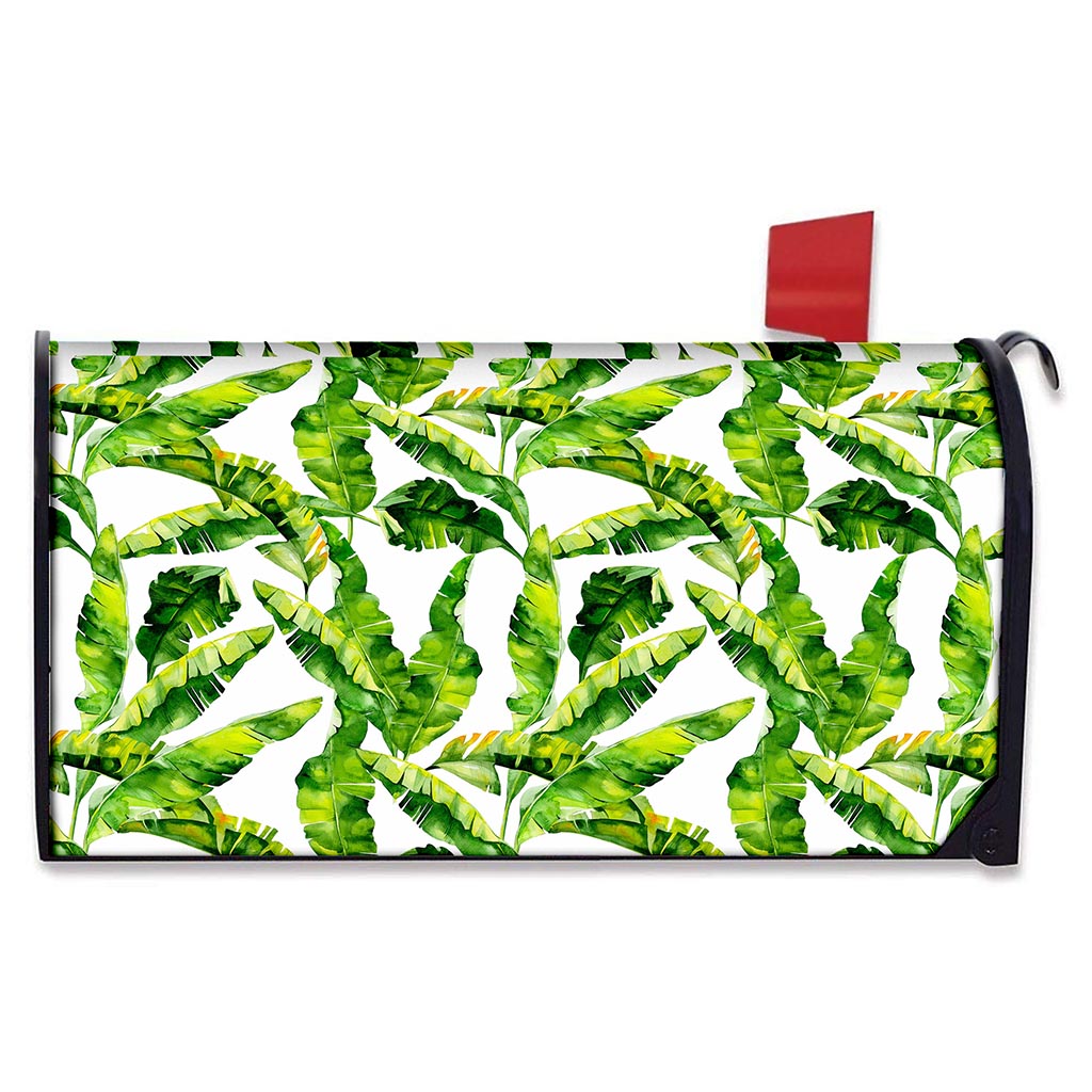 Tropical Banana Leaves Pattern Print Mailbox Cover