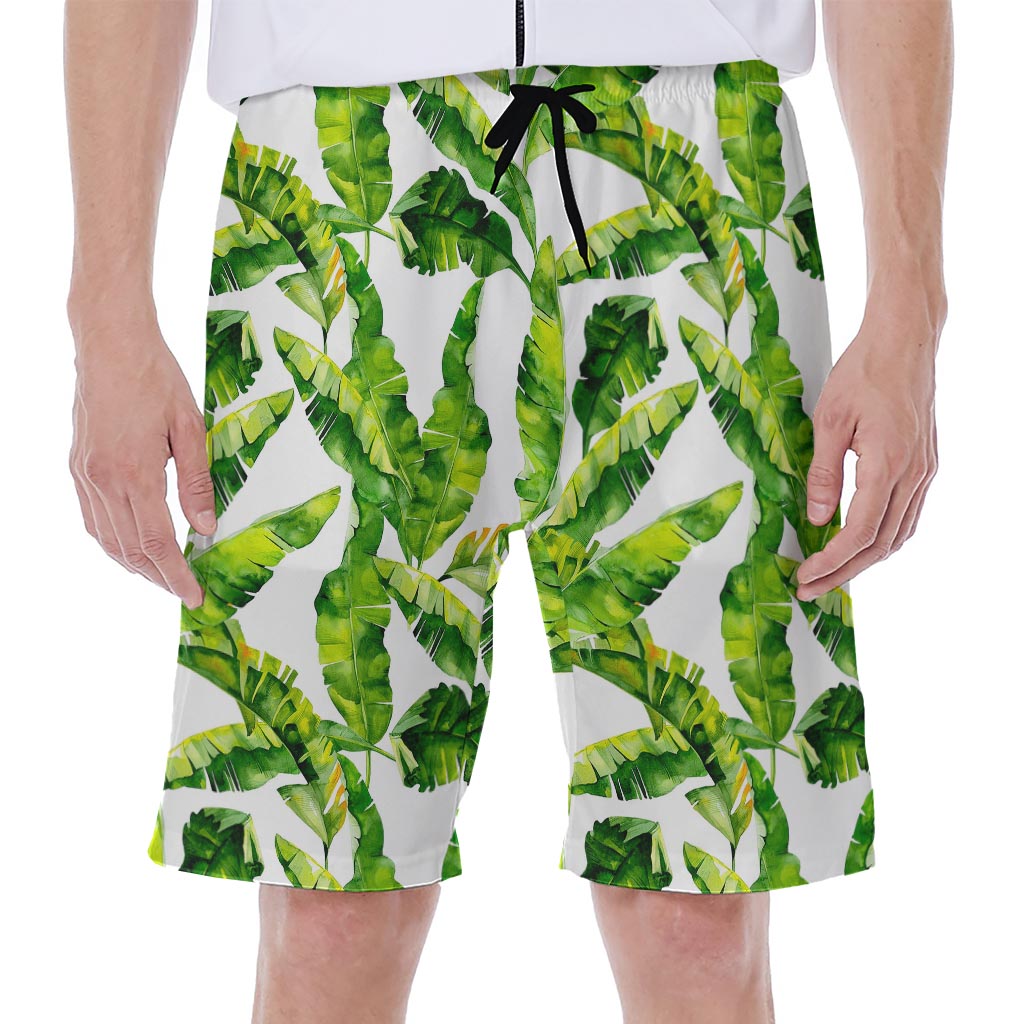 Tropical Banana Leaves Pattern Print Men's Beach Shorts