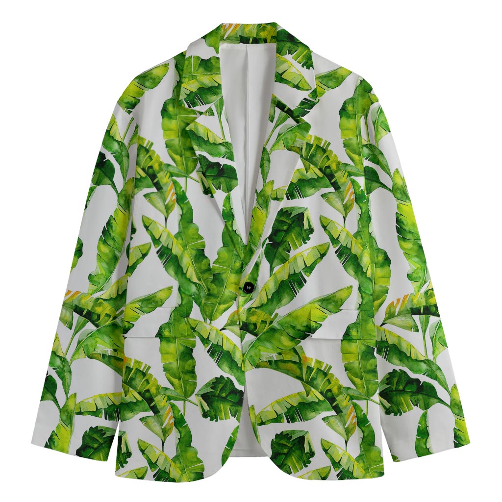 Tropical Banana Leaves Pattern Print Men's Cotton Blazer