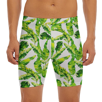 Tropical Banana Leaves Pattern Print Men's Long Boxer Briefs